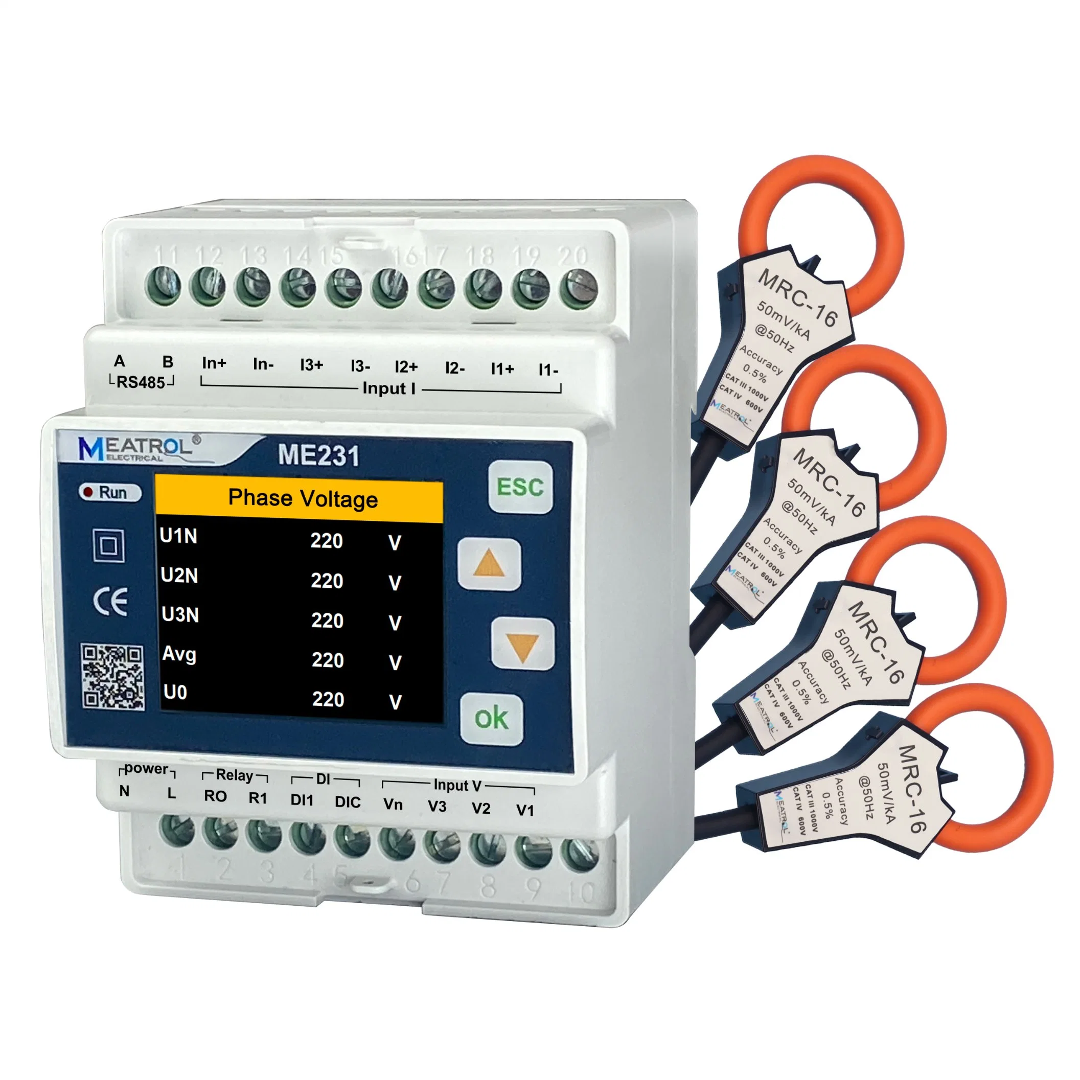 Rogowski Coil Solar System Me231 3 Phase RS485 Electric Energy Power Meter