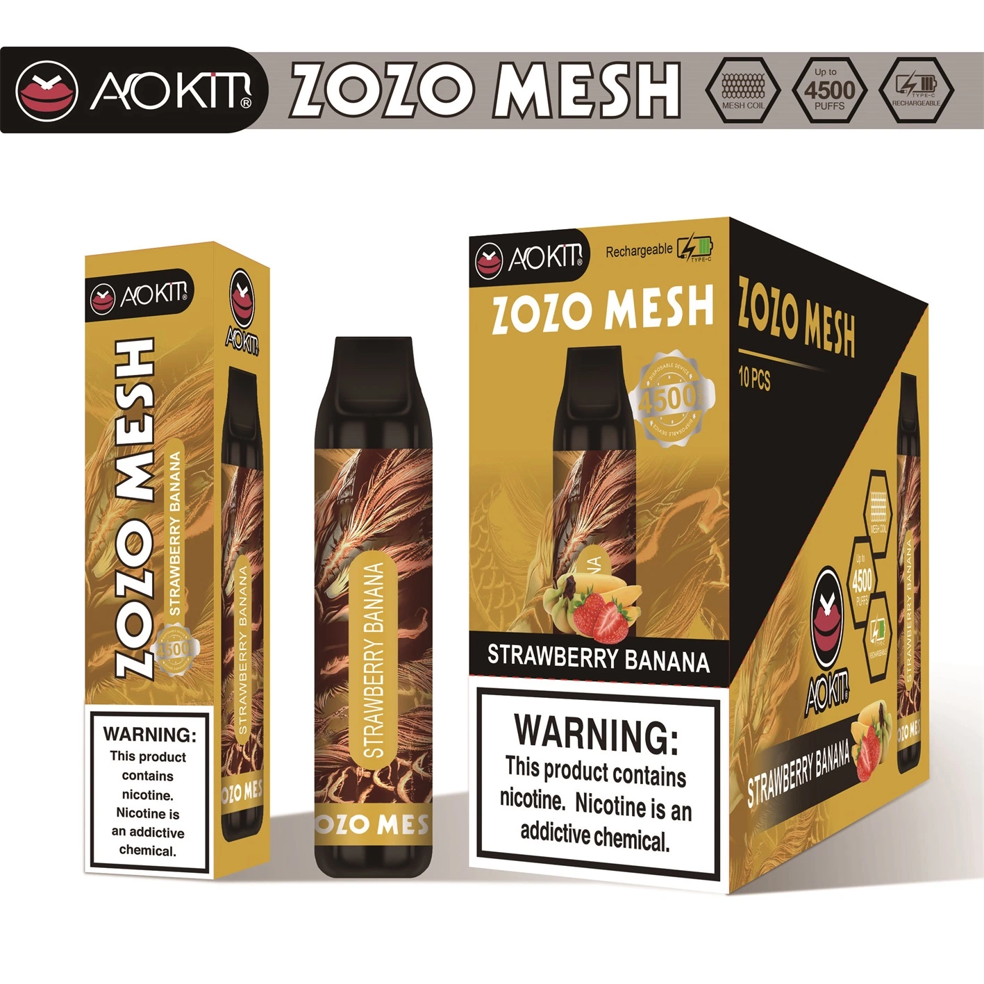 Zozo Mesh 4500 Puffs Mesh Coil Wiederaufladbarer Vape Pen Preis Großhandel/Lieferant