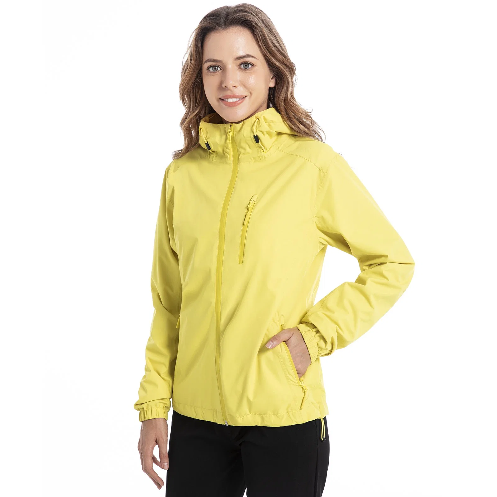 Hot Sale Outdoor Clothing Women Waterproof Windproof Breathable Yellow Climbing Clothes Rain Jacket Coat