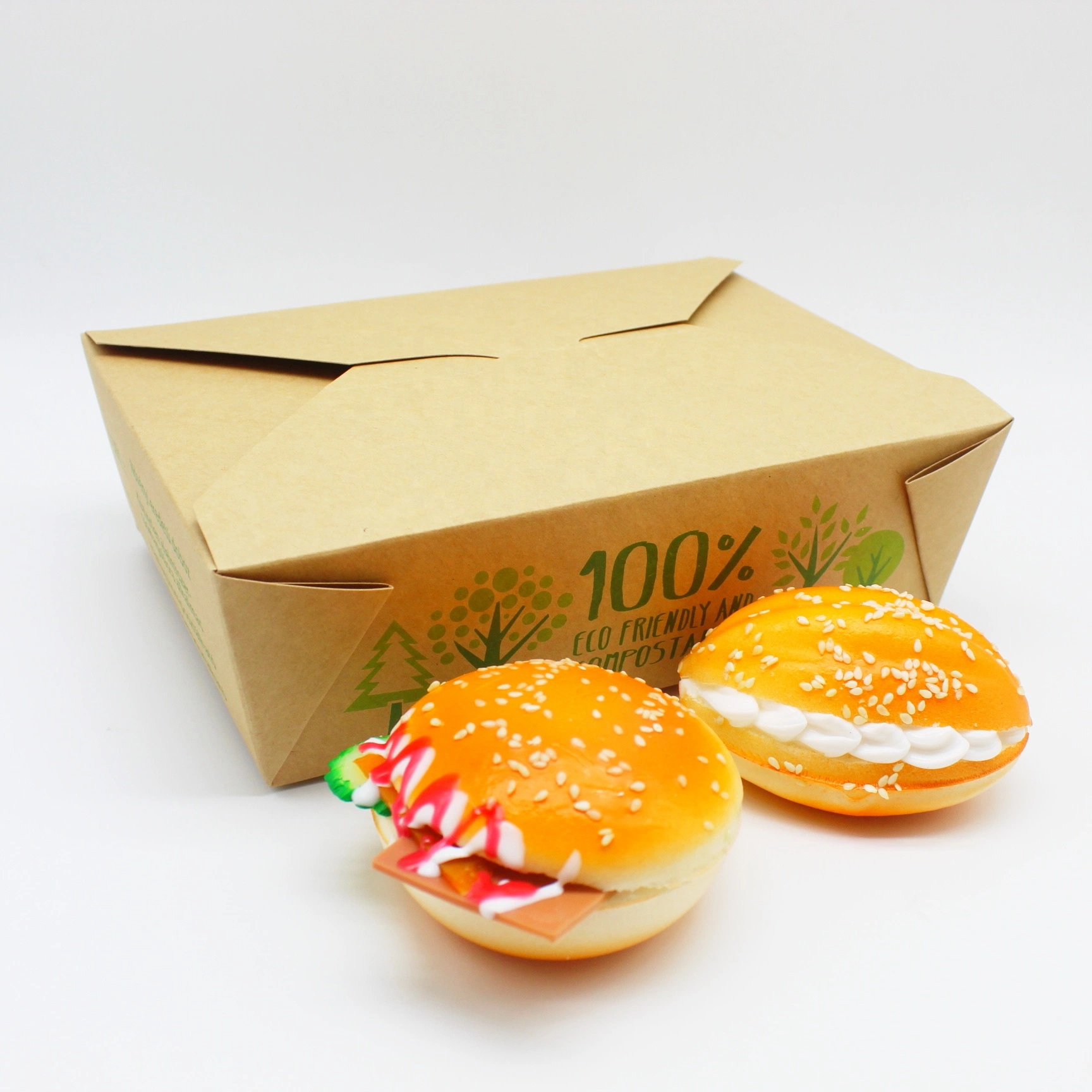 Food Grade Biodegradable PLA PE Coated Fastfood Packing Paper Container Take Away Food Container Packaging Paper Box