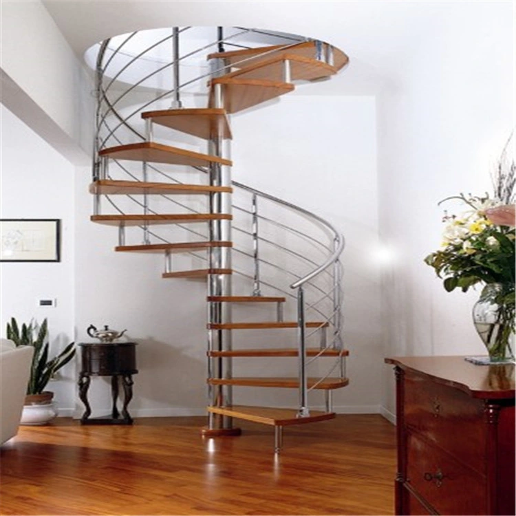Espiral personalizadas Escalera de la banda de rodadura de madera con acero al carbono