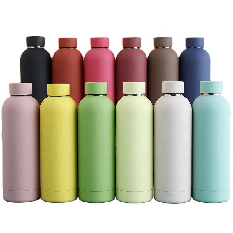 Vente en gros Eco Custom coloré Double paroi Thermo Flask 500 ml inoxydable Bouteille d'eau extérieure à petite bouche, caoutchouc acier, peinture mate