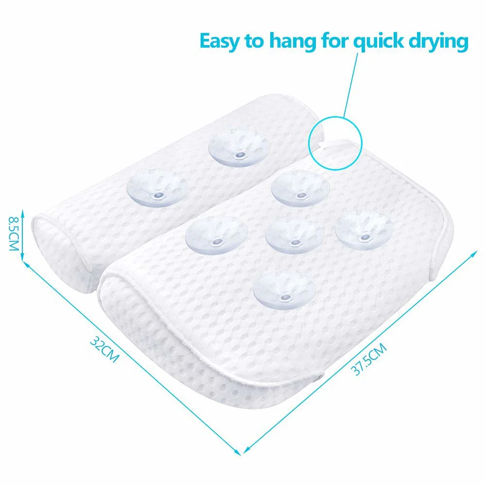 Amazefan almohada de baño, bañera spa almohada con la tecnología Air Mesh 4D y 7 copas de succión, ayuda a apoyar la cabeza, espalda, hombros y cuello, la bañera se adapta a todos, bañera de hidromasaje