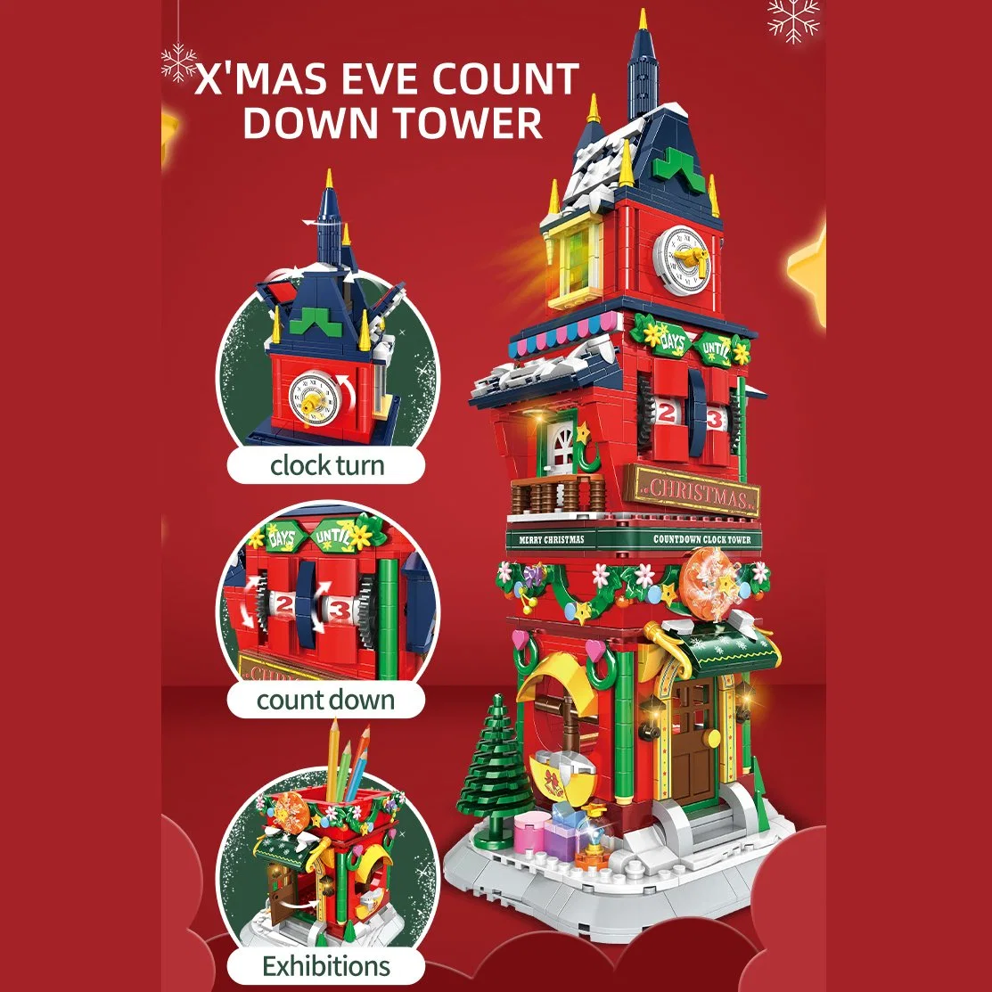 Woma Toys 2022 CPC Kids Adult Decompression Christmas Countdown Clock Tower Construction Toy Small Building Block Brick Children Gift DIY Juguete