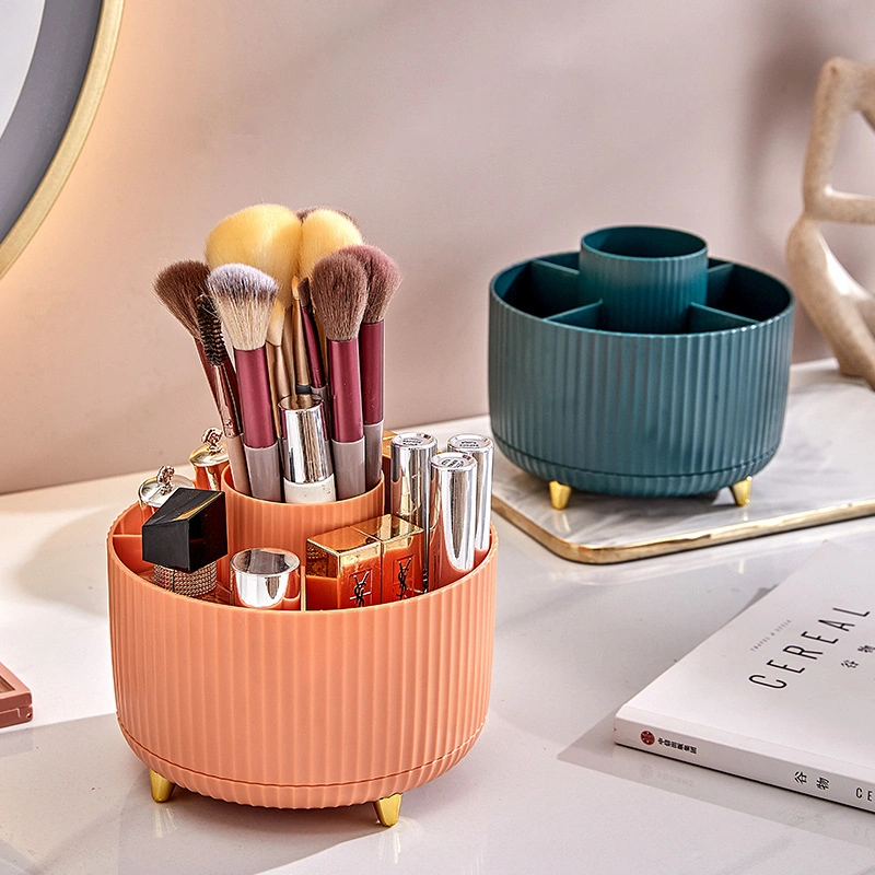 Rotating Dust-Proof Brush Cartridge Dressing Table Desk Pen Container Mouth Red Eye Shadow Rack Cosmetic Storage Box