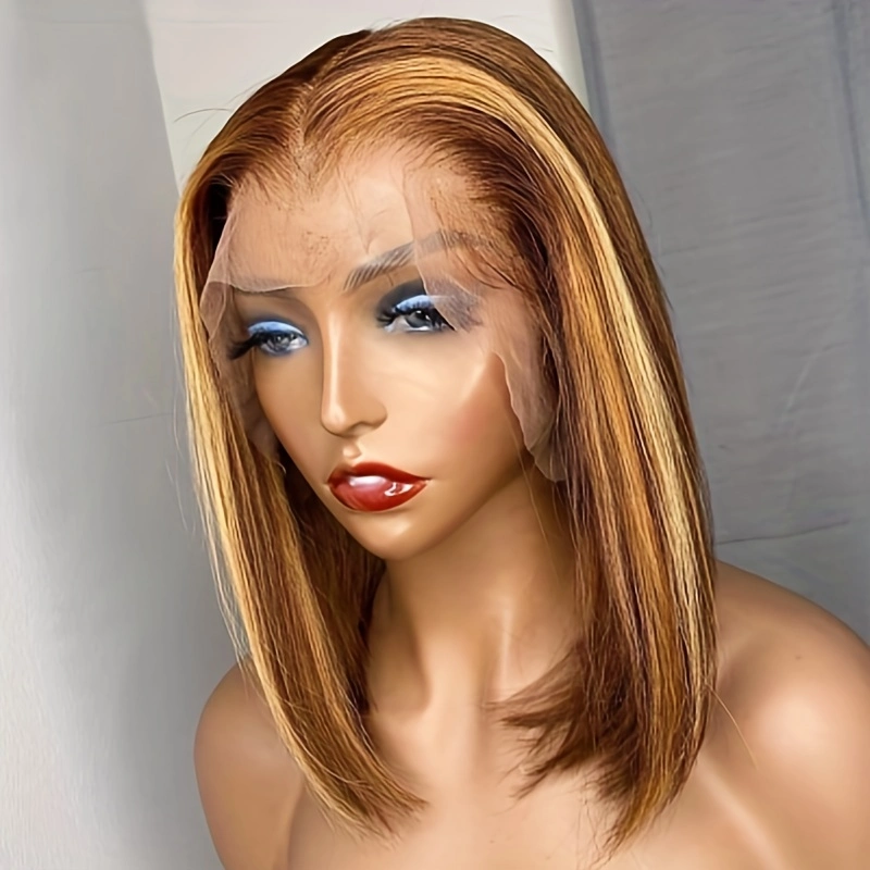 Destaque Human Hair Bob Wig Straight Lace Front Wig Human Cabelo curto brasileiro Bob cabelo humano Wigs pré Plucked para Mulheres