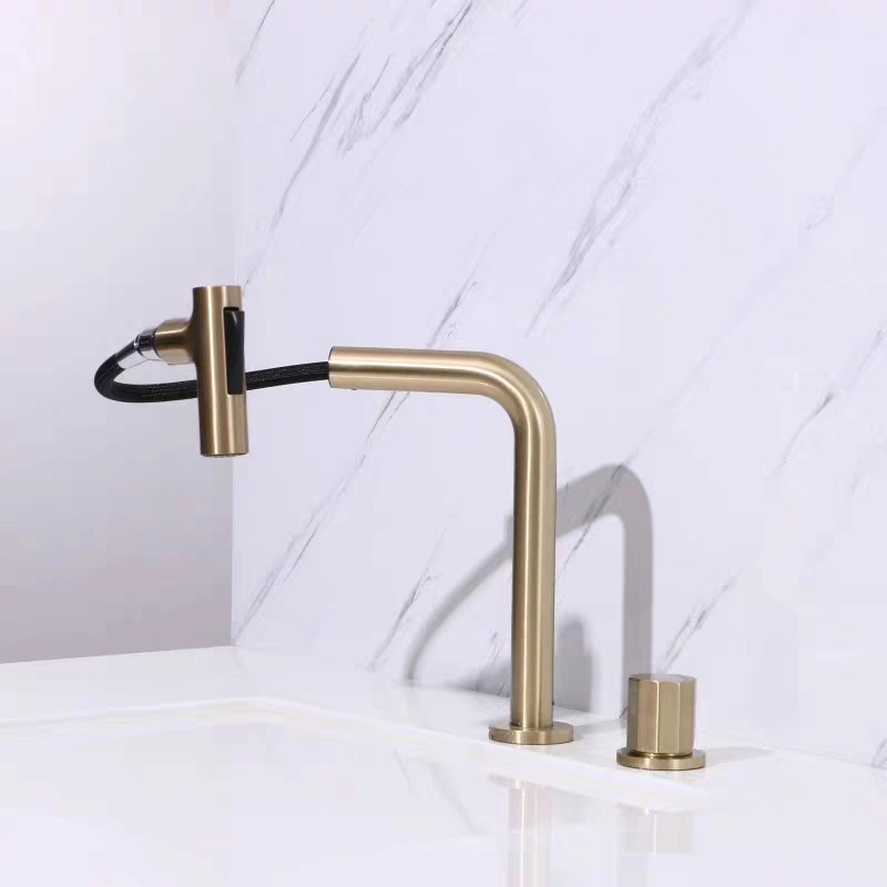 Short Brushed Gold Kitchen Mixer Taps Hot and Cold Sink Mixer Faucet