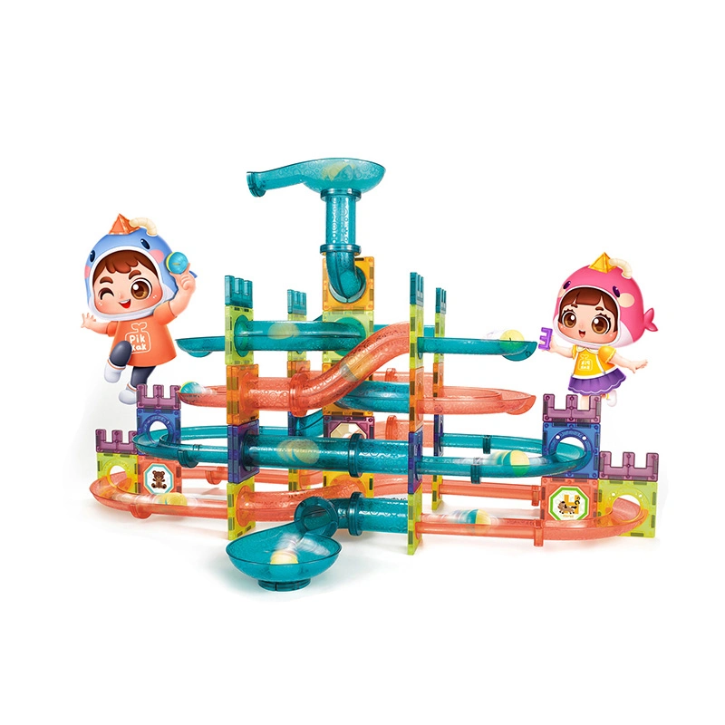 Padre-Niño Interactive Magnetique Construcción bloque de construcción Marble Run Ball Race Pista Montessori Tile magnético Slot Toys