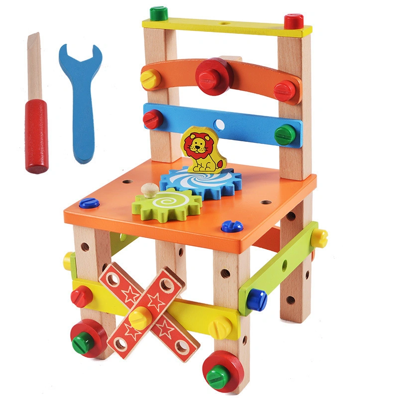 Wooden Children&prime; S Assembled and Disassembled Chair Building Blocks Multifunctional Tool Chair Educational Toys DIY Toys