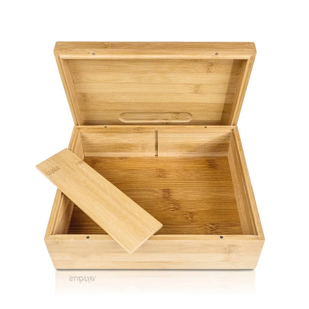 Natural Bamboo Stash Box Bamboo Storage Box with 2 Compartment Adjustable