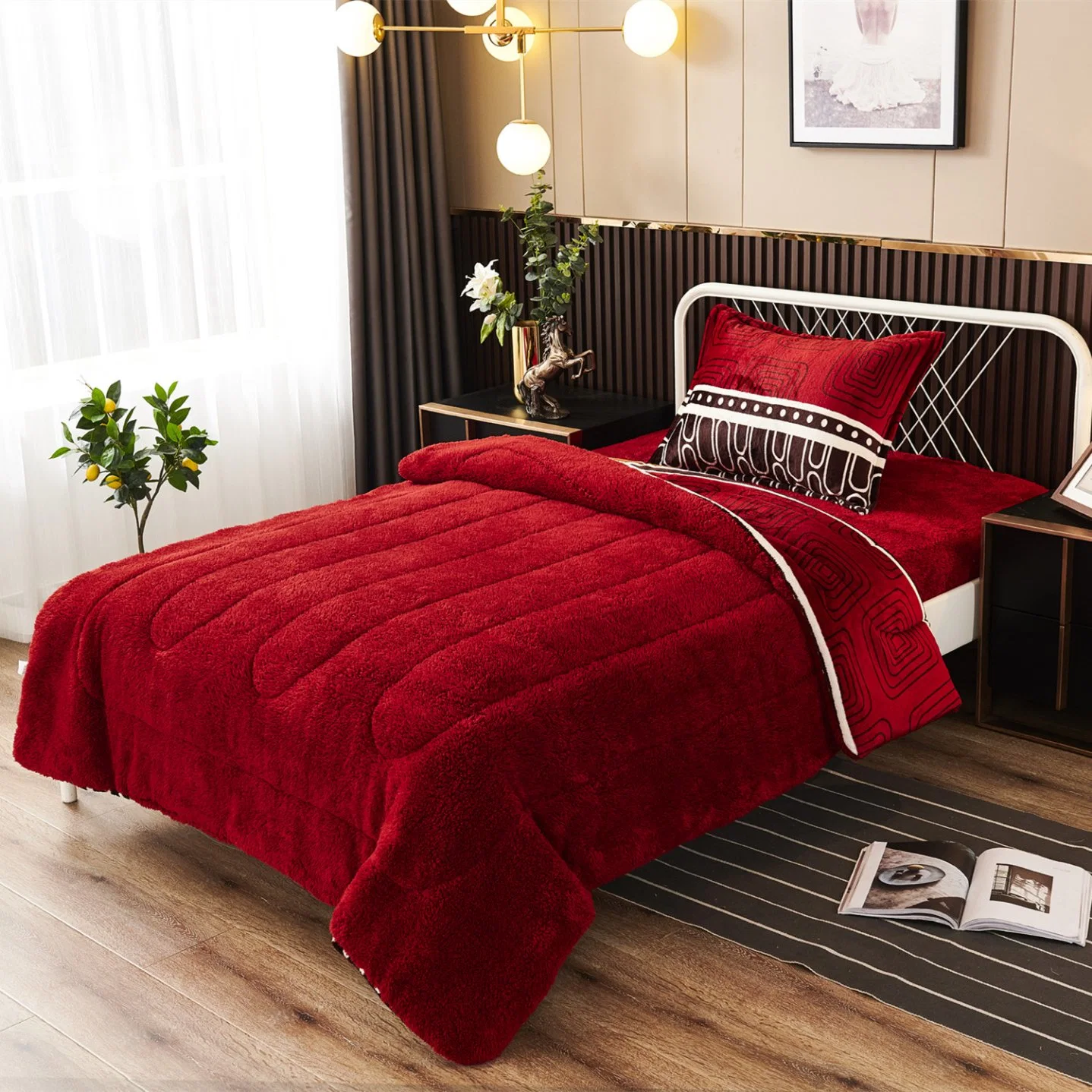 Polyester Bedding Set Printed Flannel Comforter Set