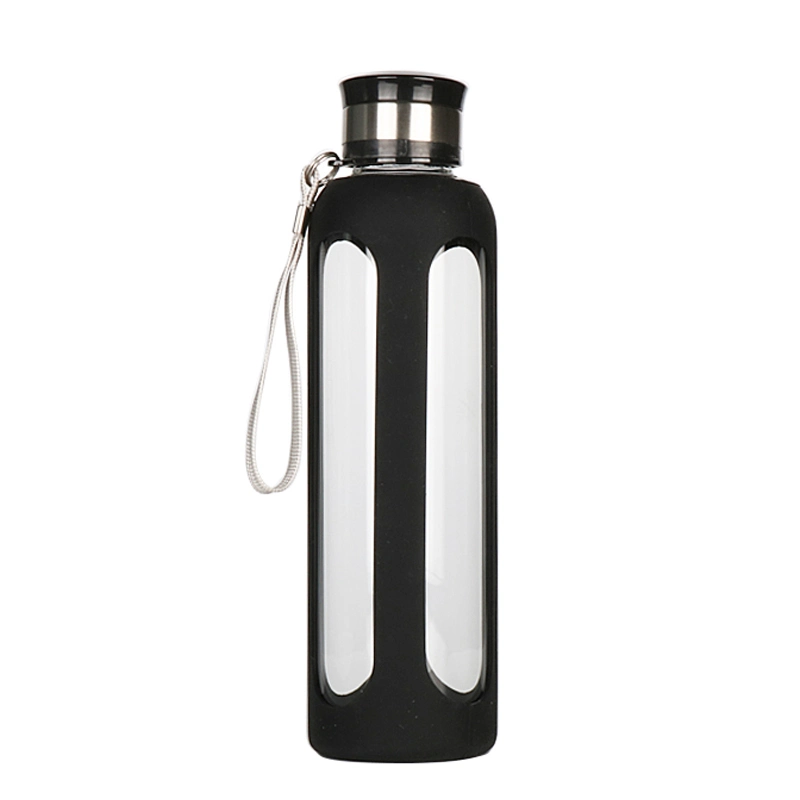 Sports Glass Water Bottle Silicone Holder Stainless Steel Lid