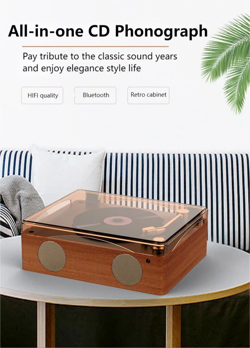 Tribute to Classic HiFi Sound Quality, Support Bluetooth, Retro Box All-in-One Pallet Type CD Phonograph