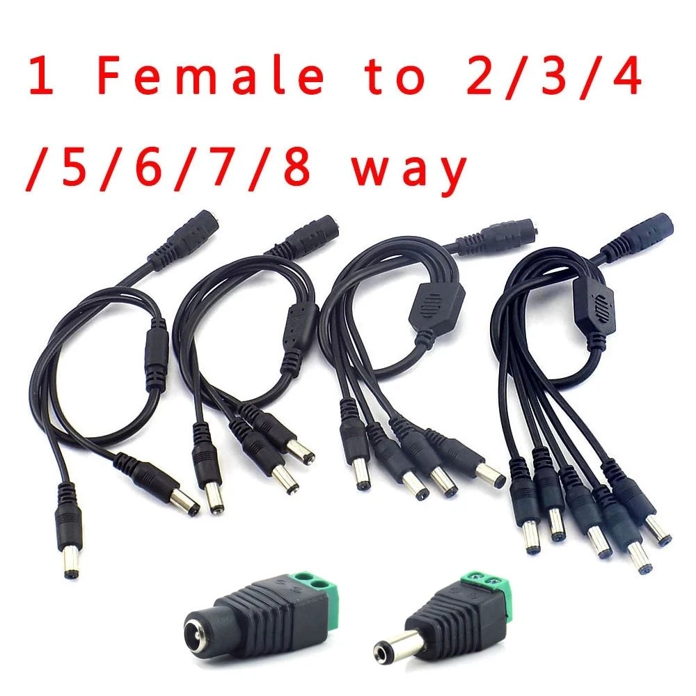 1 to 2/4/6/8 Way Male to Female Power Splitter Cable DC 12V 4A 5A 60W Monitor Power Adapter Power Supply for Surveillance CCTV IP Camera