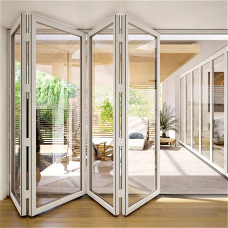 Puertas plegables exterior doble vidrio y aluminio doble acristalamiento y puertas