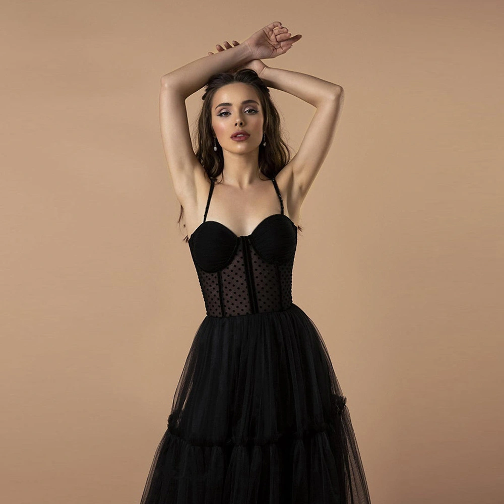 Correia de saia Black Net Yarn Black Long Skirt fotografia de aniversário Vestido Party Night