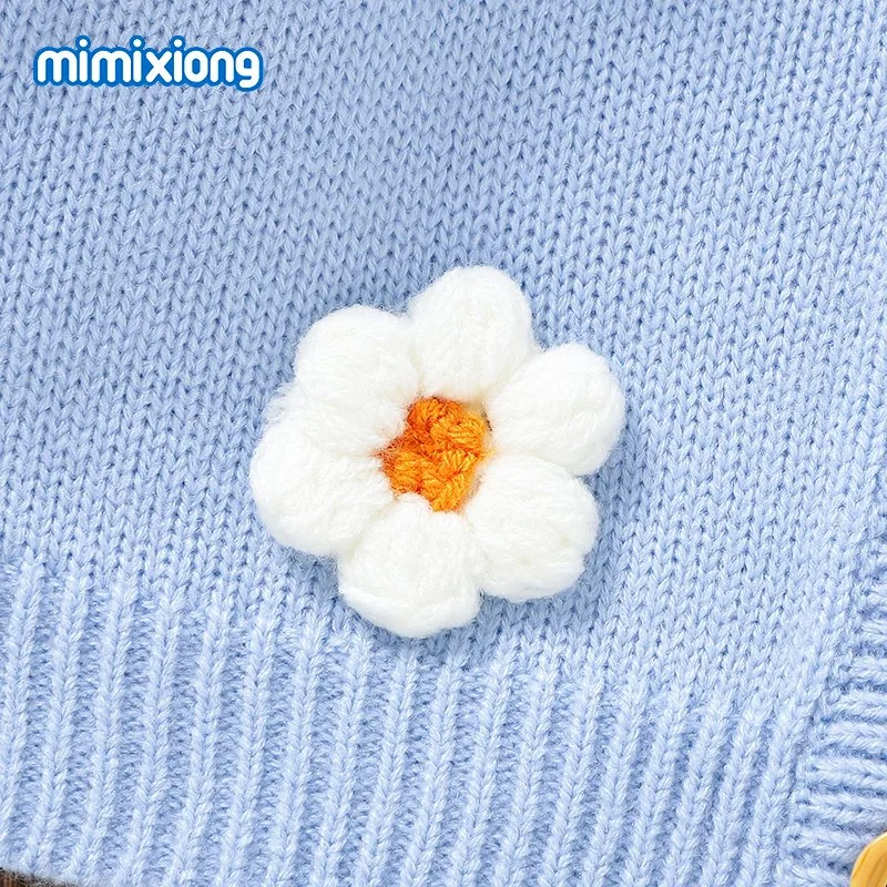 2023 Winter Warm Strickjacke für Mädchen 3D Baby Flower Strickjacke mit V-Ausschnitt für Kinder