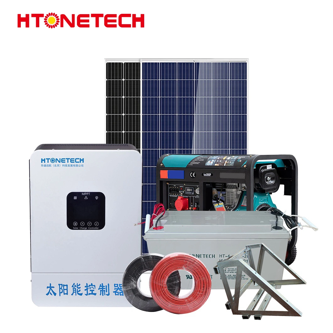 Htonetech Complete off Grid 3kw Home Solar System China 5kw 10kw 50*60mm Mono Crystalline Solar Cells 3.5 Kw Silent Diesel Generator Solar Gas Generator Hybrid