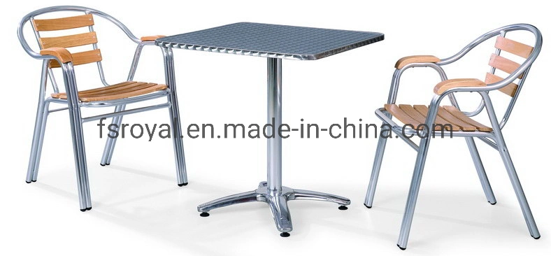 Набор столов для стула из синтетического дерева и алюминия для ужина в помещении Кафе сад Патио мебель