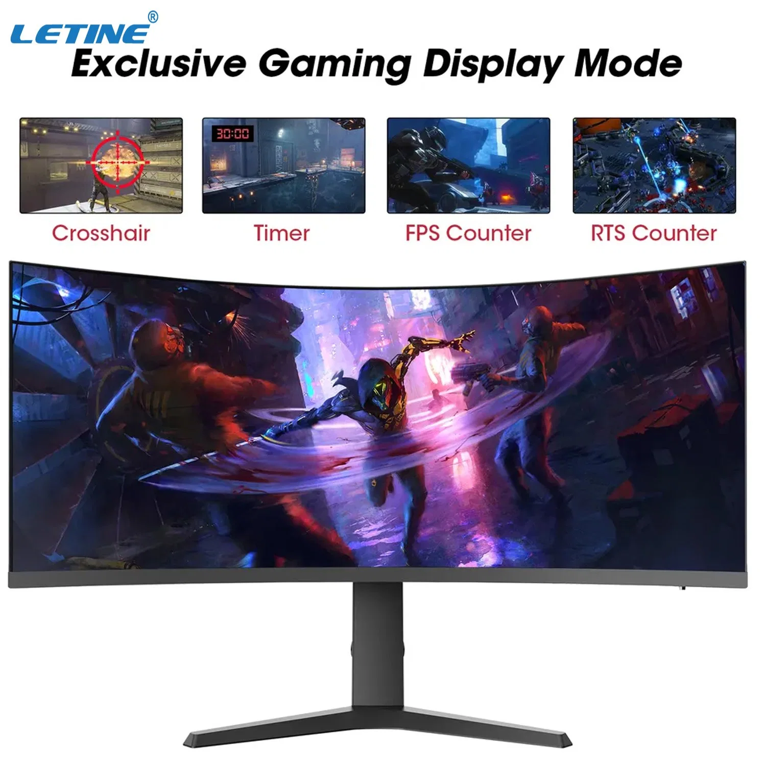 Prix de gros Moniteur courbé de 34 pouces avec lumière anti-bleue, écran d'ordinateur 165 Hz, moniteur PC, moniteurs de jeu 4K.