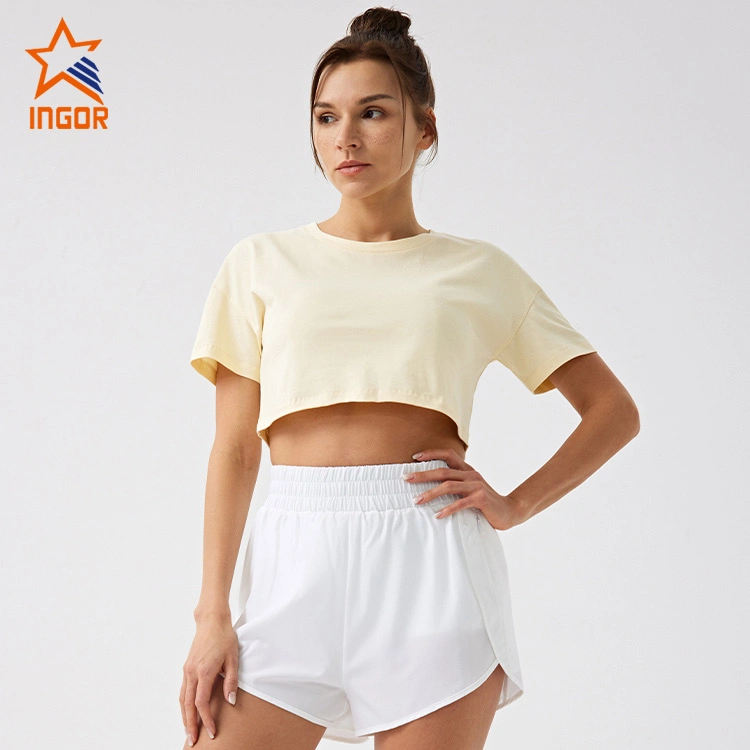 Ingor Sportswear Custom Activewear Women Classic Crop Top Gym Fitness Running Wear Loose Fit Cutting with Organic Cotton