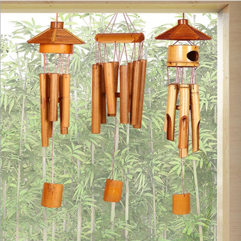 Vento natural um sinal sonoro de aviso de vento de bambu Outdoor Tons de aviso de vento de música de madeira para jardim Windchime