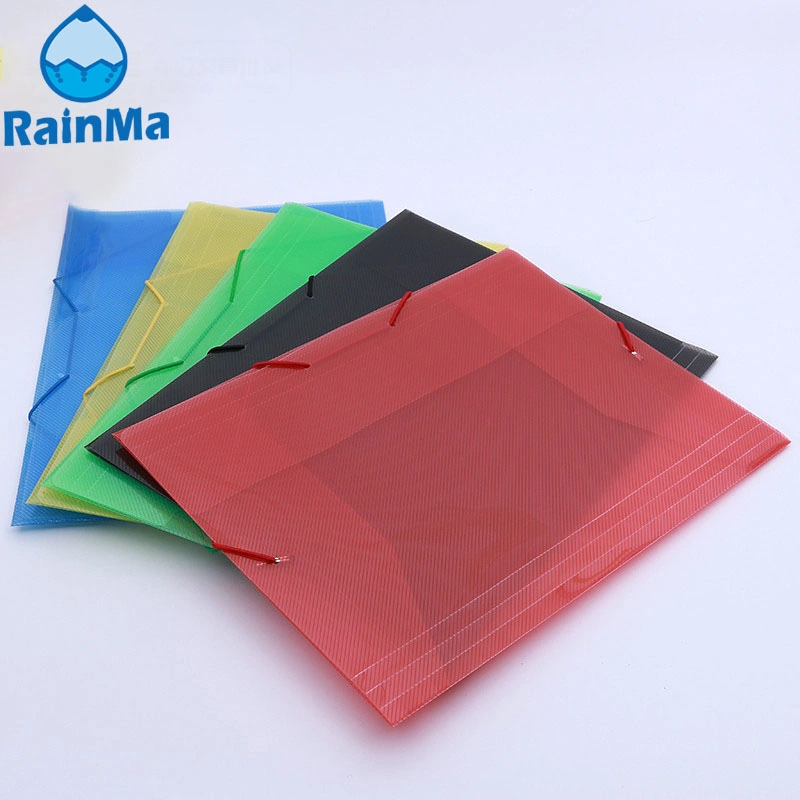 Office PP Color Transparent A4/FC Elastic Band Fixed File Folder with Lines Style