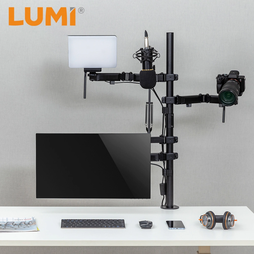 Professional Microphone Stand Boom Arm Mount with Monitor and Light Mount