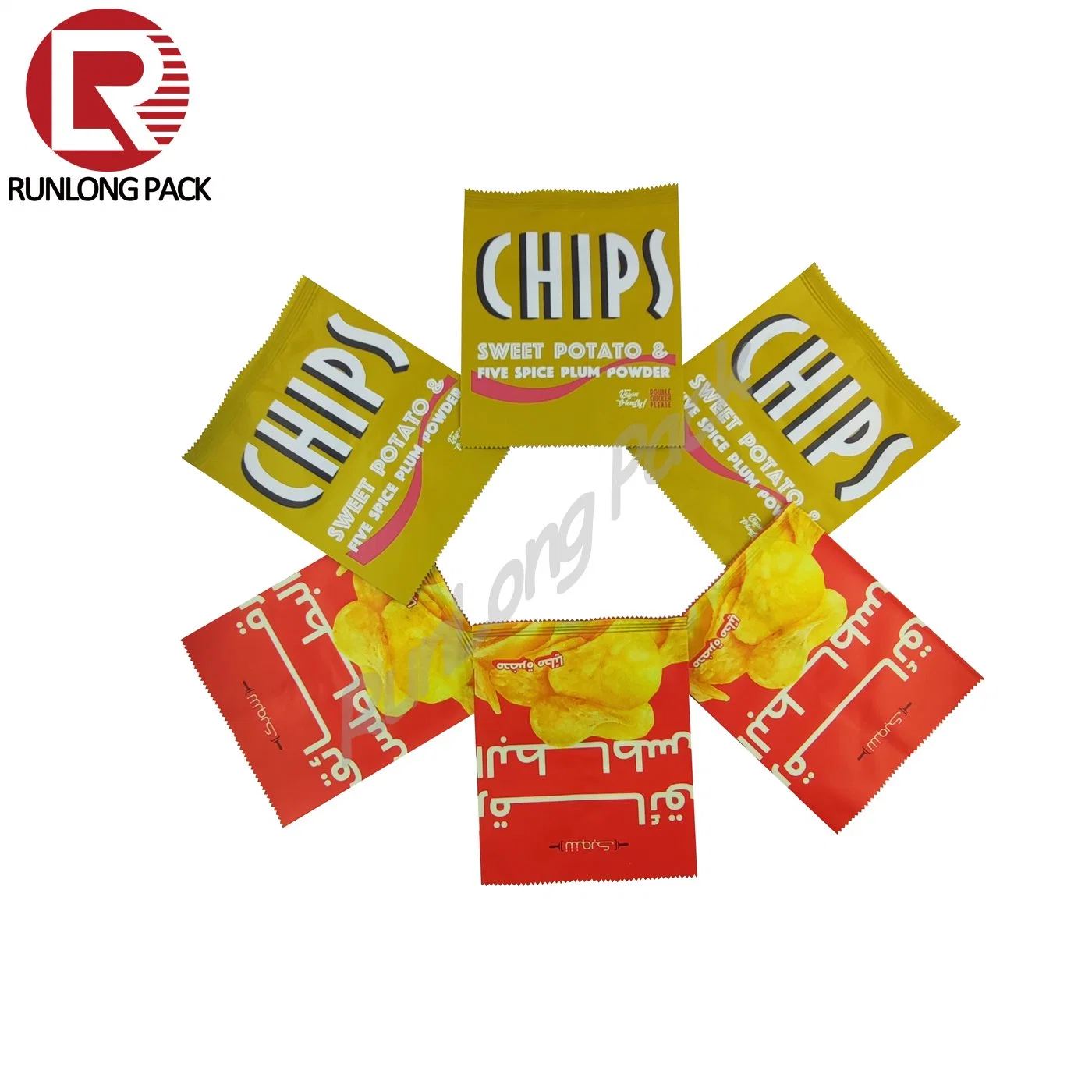 Laminated Custom Printing Fin Lap Seal Bag Pouch Puffs Food Popcorn Potato Chips Packaging Bag