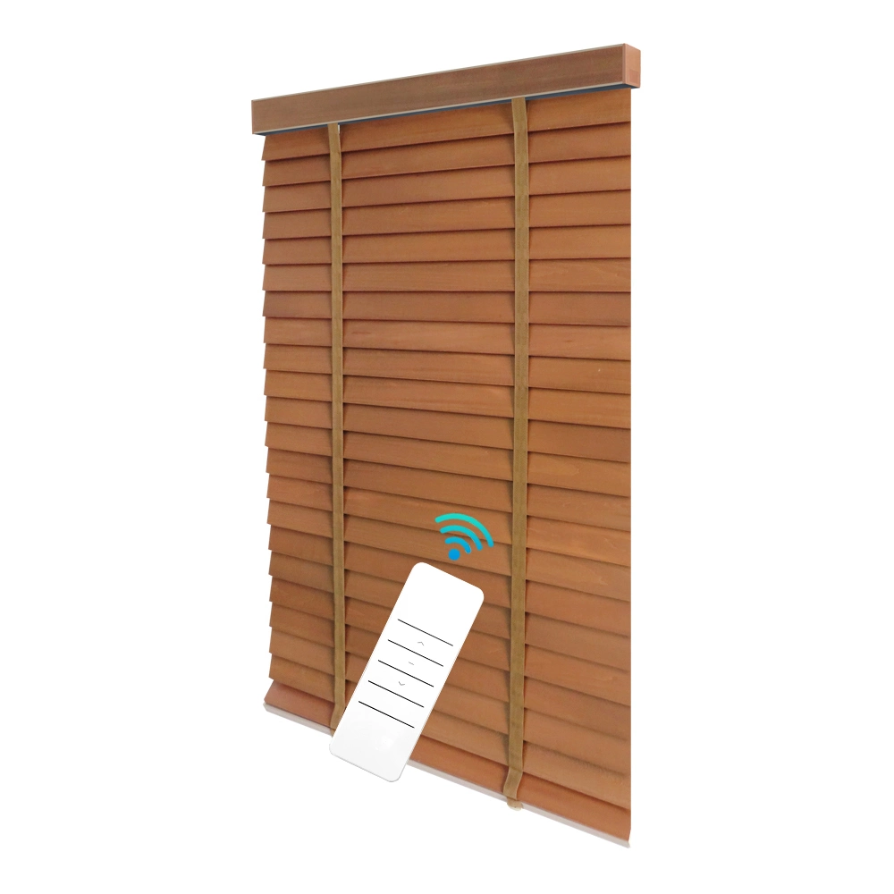 Wholesale/Supplier Smart Windows Timber Basswood Horizontal Electric Motorized Venetion Wood Pine Blinds