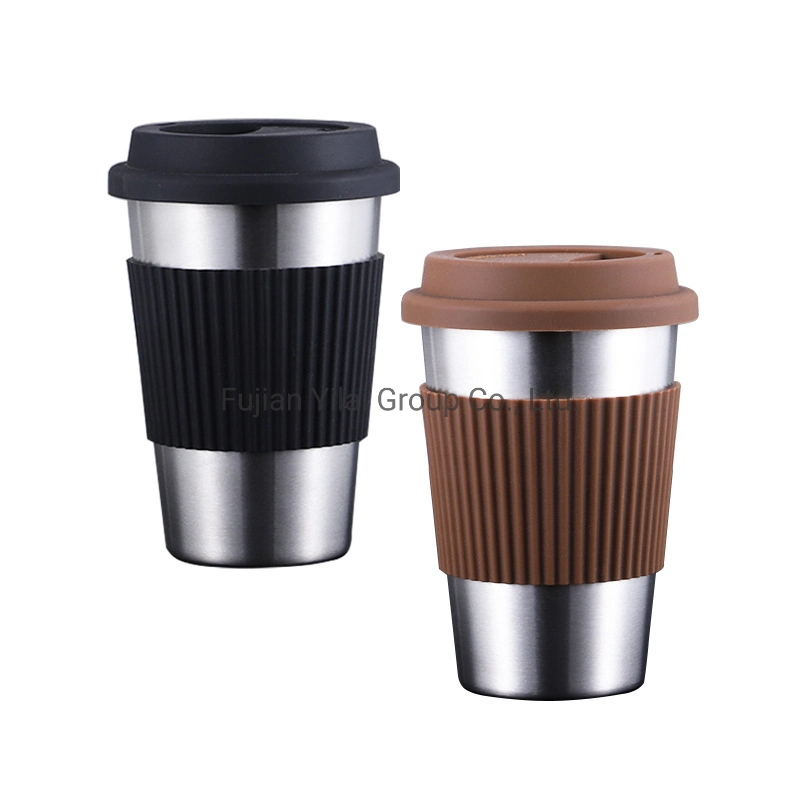 SUS304 Acero Inoxidable de paja de Café Taza con cubierta de silicona Coffeetumbler la botella de agua