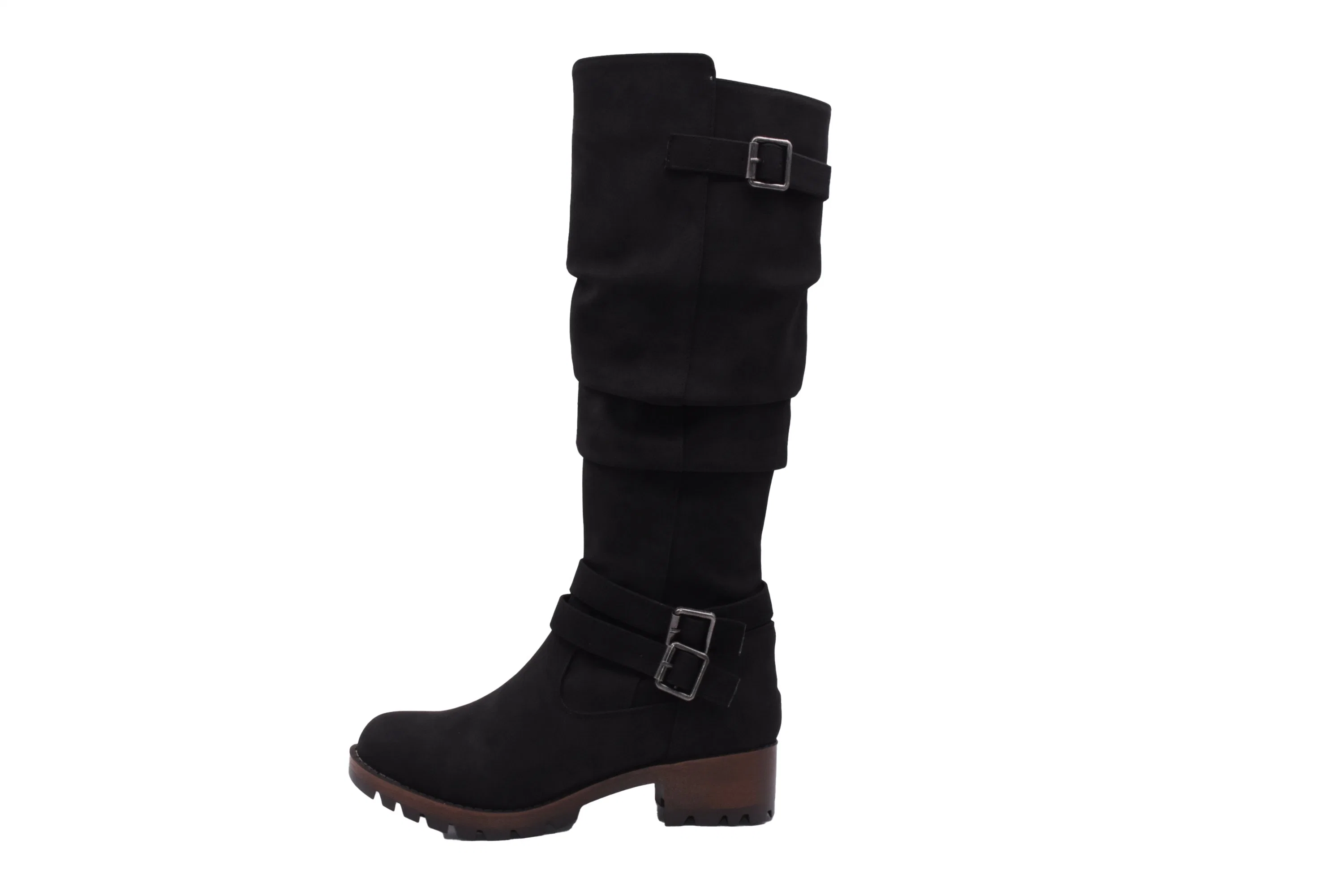 Cool Cuero de tacón plano cálido invierno botas botas botas de la rodilla de caballo larga Dama botas botas de mujer zapatos mujer