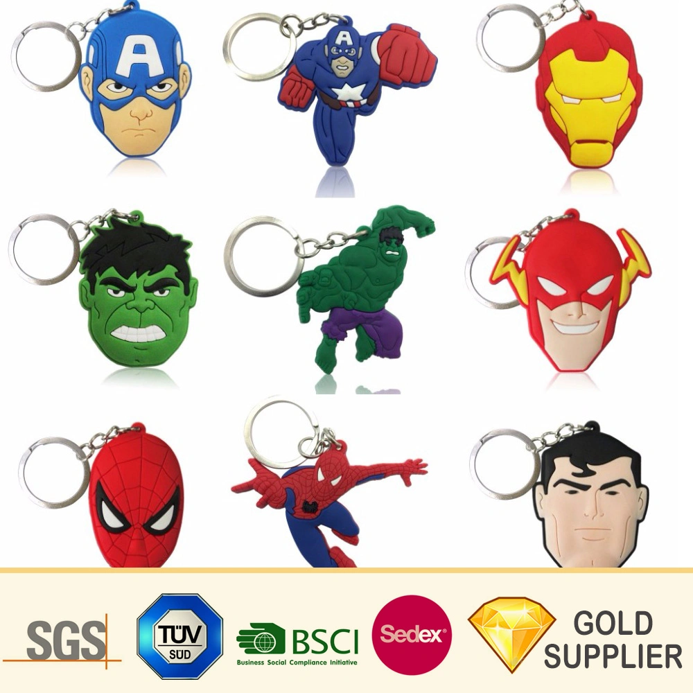 Personal Alarm 3D Laser Engraving Crystal Glass Superhero Animal Cartoon Character Plastic Leather Metal Soft PVC Micro Lamp Flashing Torch Light LED Keychain