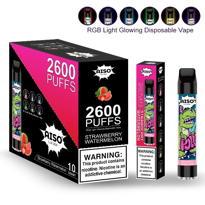 2600 Puffs Flavour Vape E-Liquid Round Drip Tip Rechargeable RGB Flashing