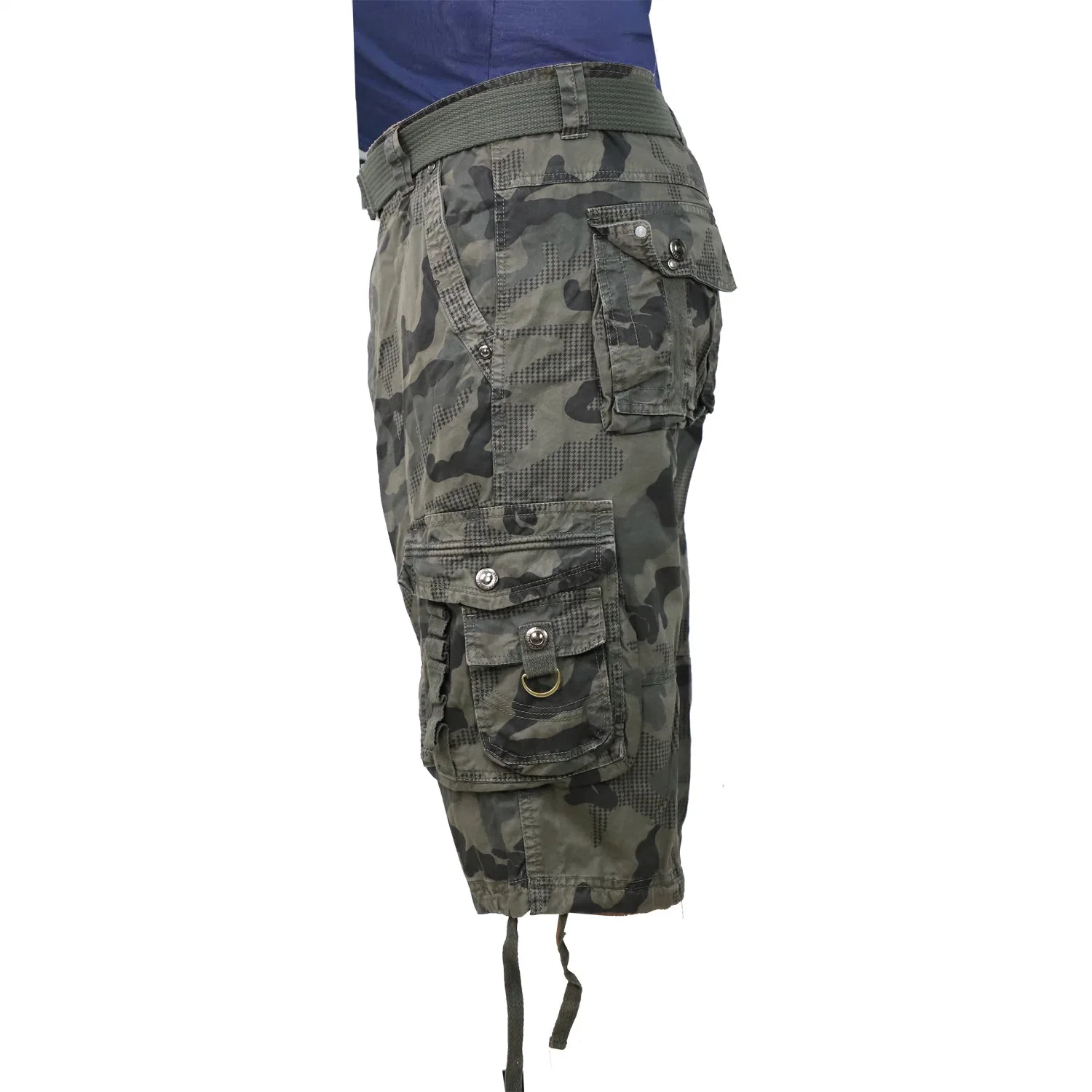 Wholesale/Supplier Fashion High quality/High cost performance  Green Camouflage Zip Belt Pants Men Cargo Shorts