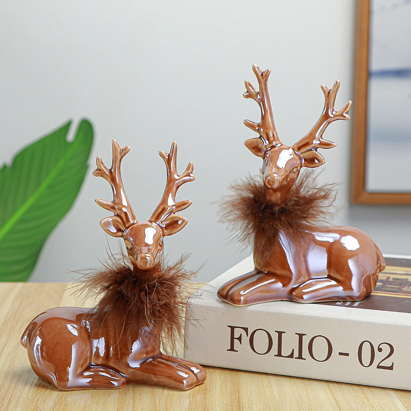 a Deer Has You Car Interior Decorations Reindeer Figurines Ornaments Living Room TV Cabinet Wine Cabinet Gifts Ceramic Crafts for Home Decoration Set of 2