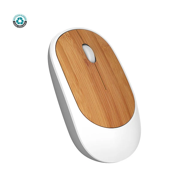 White Wireless Mouse in Bamboo and Recycled ABS