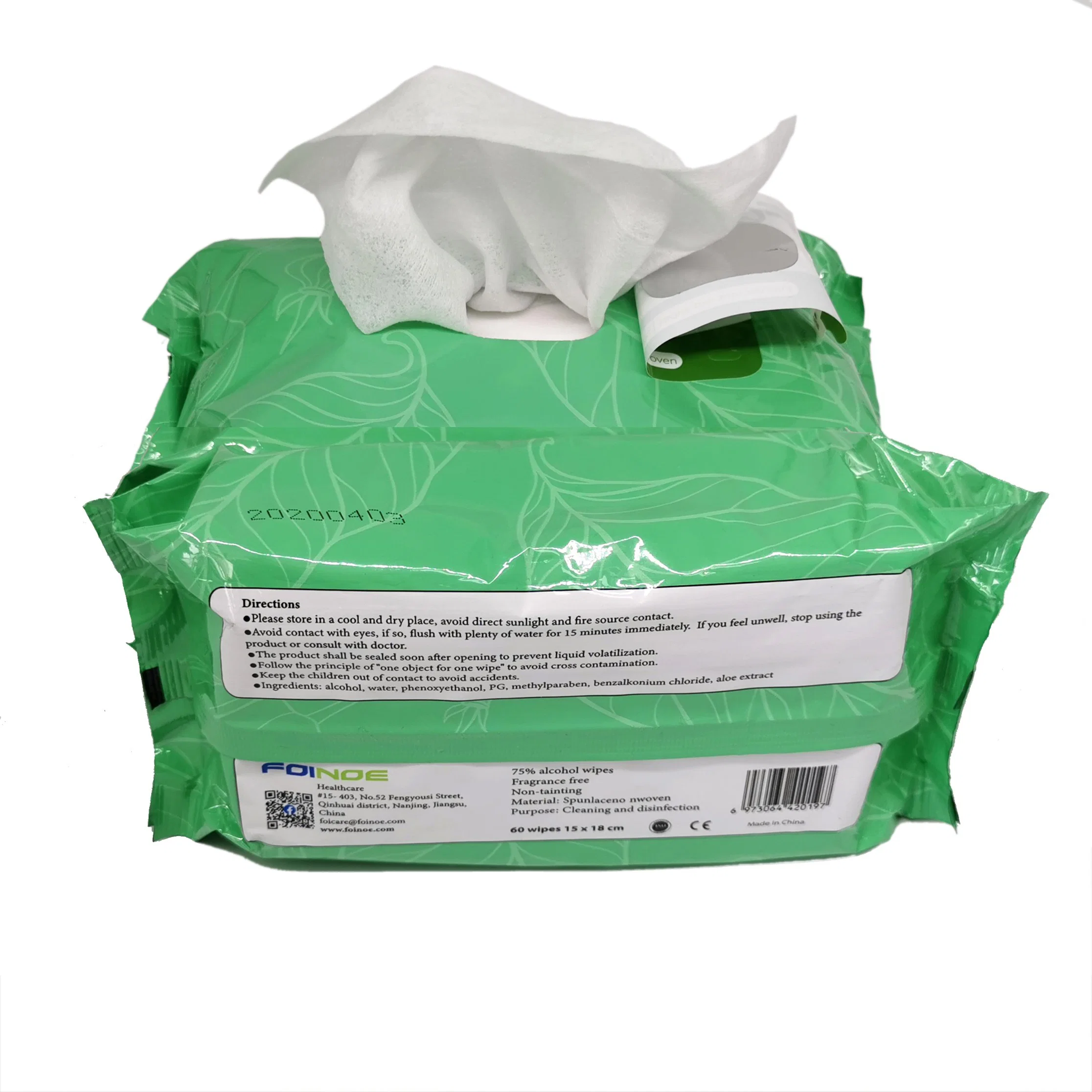 Medical Hospital Spunlace Nonwoven 75% 60-PCS Pack Hand Alcohol Disinfectant Wipes Surface