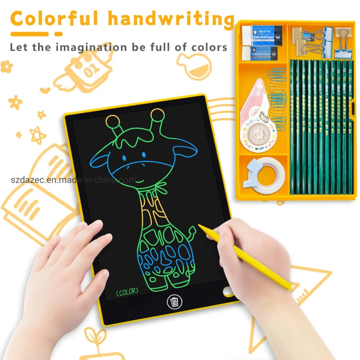 Écran LCD 9,5 pouces tablette graphique et un crayon Encadré 2 en 1 comprimé case colorée de conception de l'écriture pour tous les âges