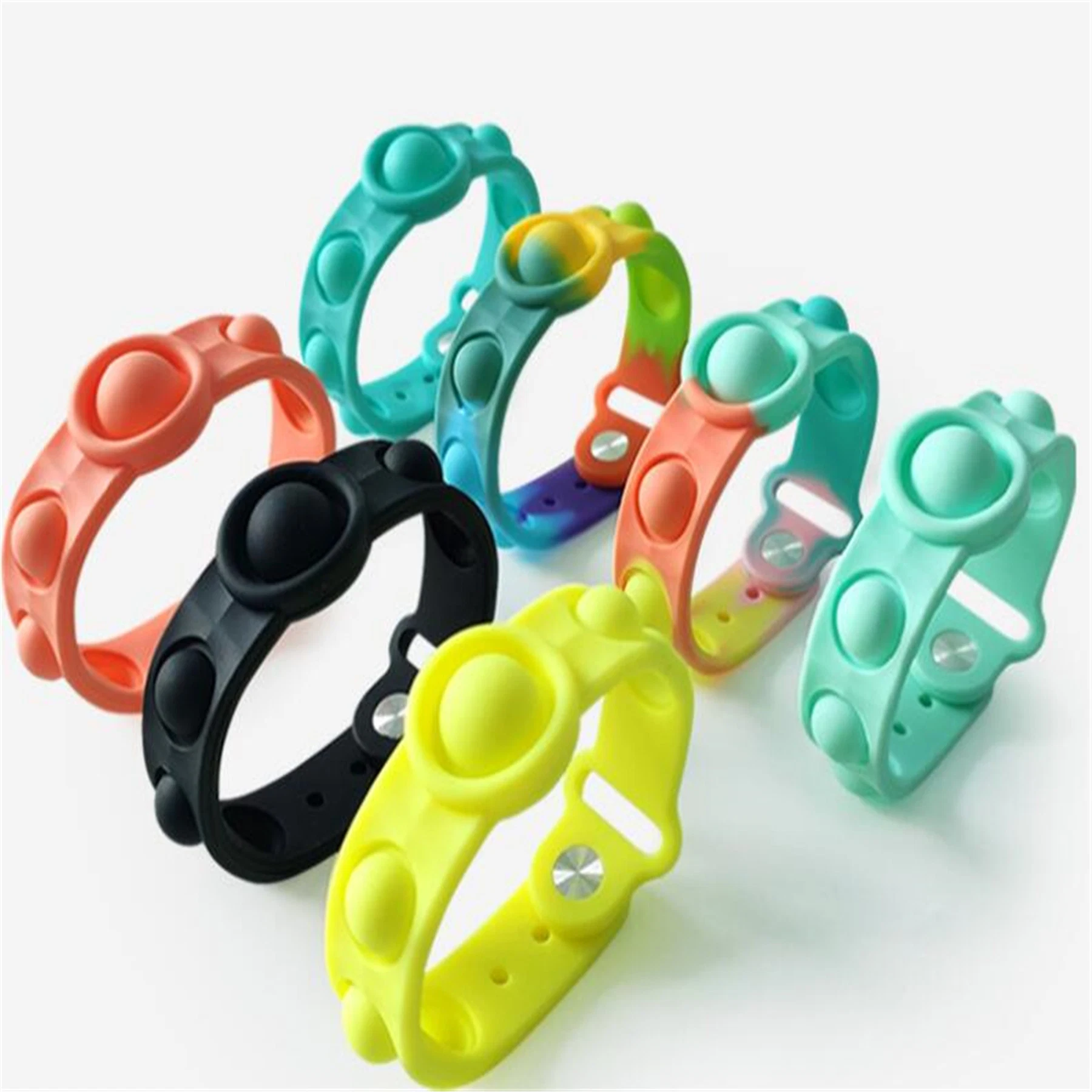 Rainbow Stress Relief Wristband Wearable Push Bubble Fidget Toys Silicone Rubber Wrist Bracelet