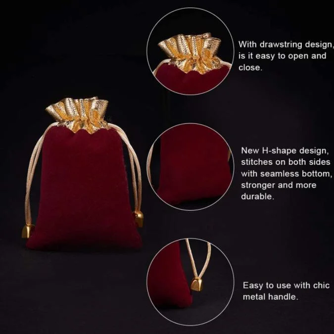 Jewelry Gold-Rimmed Velvet Packaging Bags for Strings and Toys