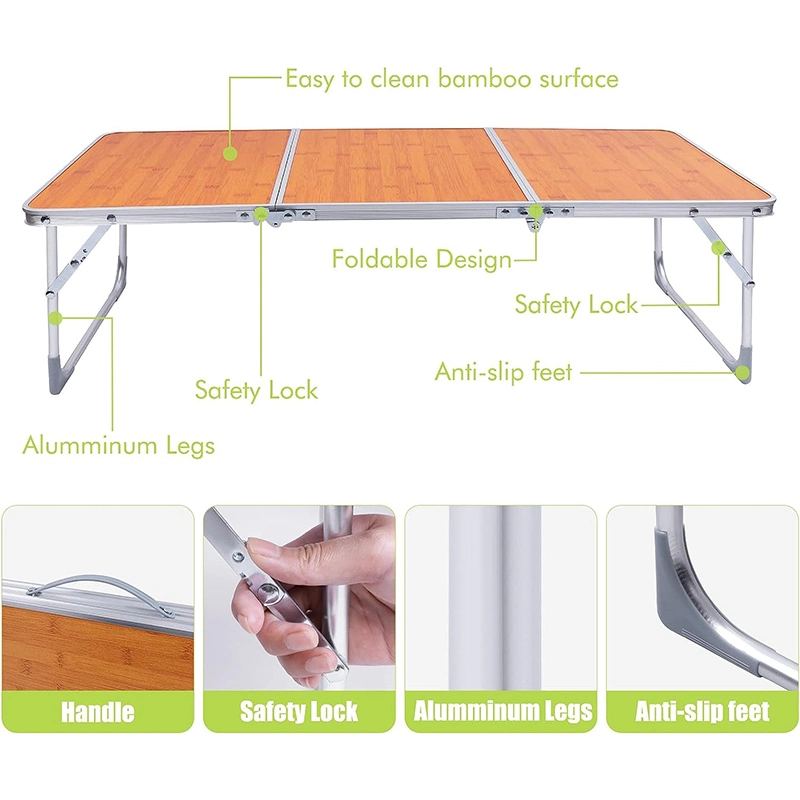 Pique-nique portatif extérieur avec pieds en aluminium 3 plis Plage légère Table avec poignée