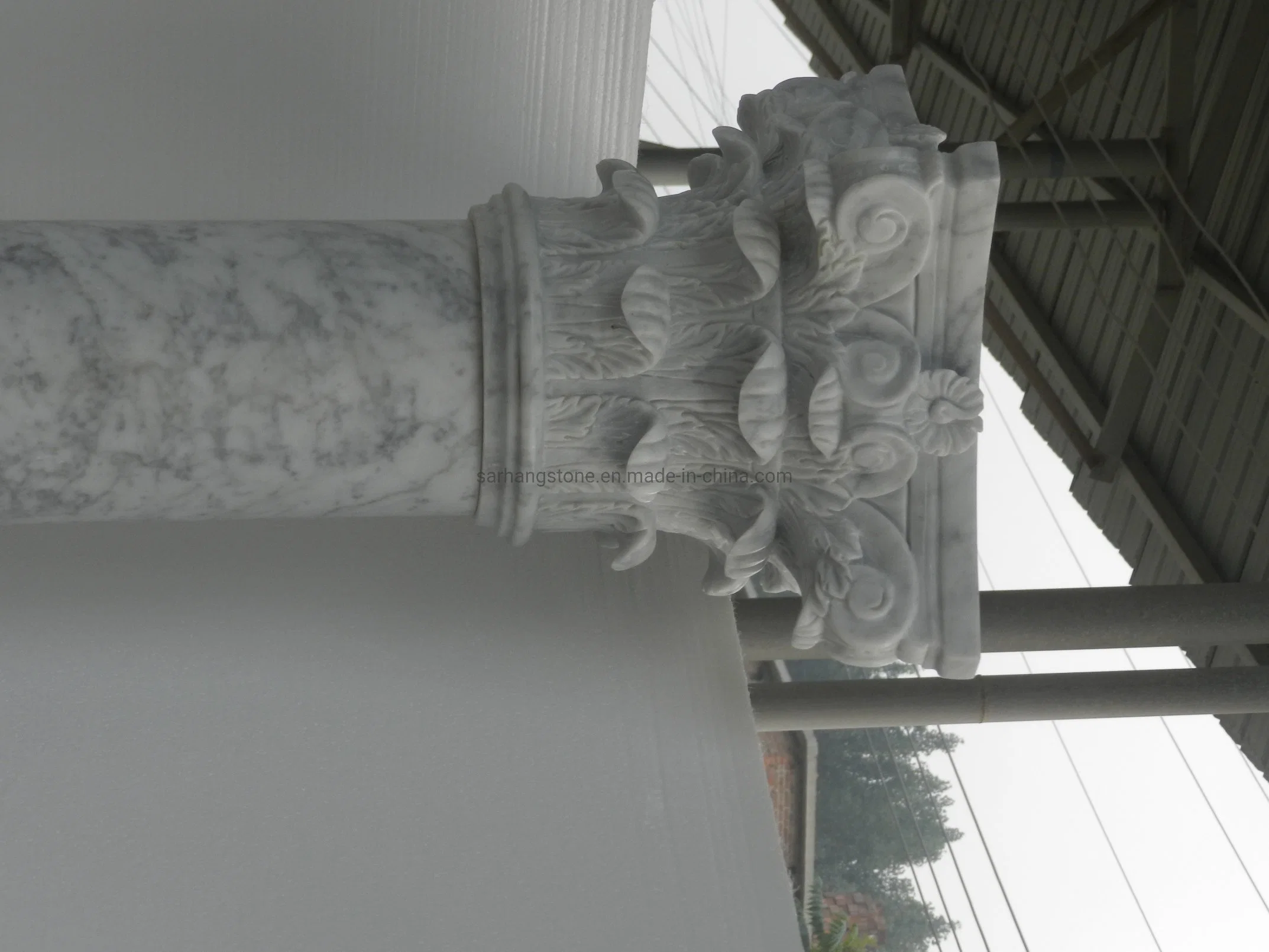 Roman Design Decorative Natural Marble Pillar Stone Column with Complicated Capital for Door