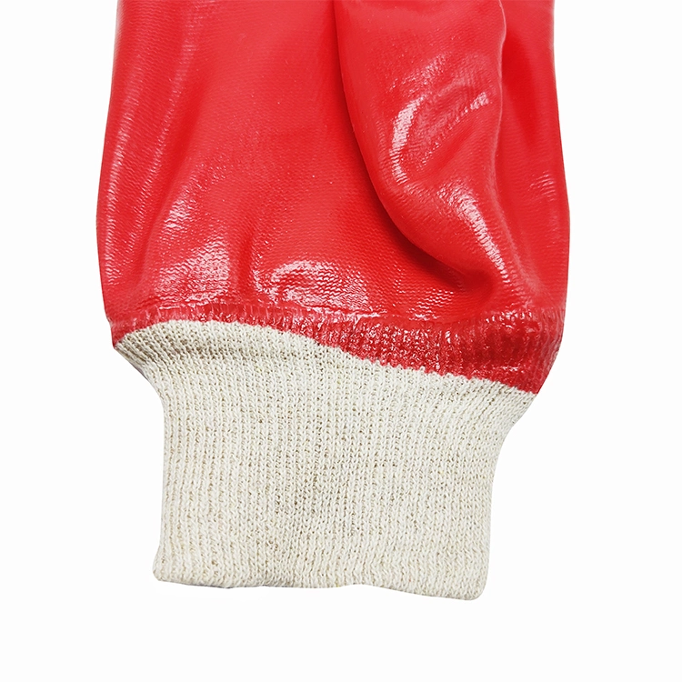 Químicos del aceite de muñeca anti tejidos de PVC de color rojo con recubrimiento de guantes de la mano completa