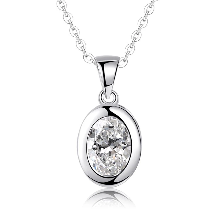 Gemstone Jewelry Simple Oval Shape Solitaire CZ Pendant Wholesale