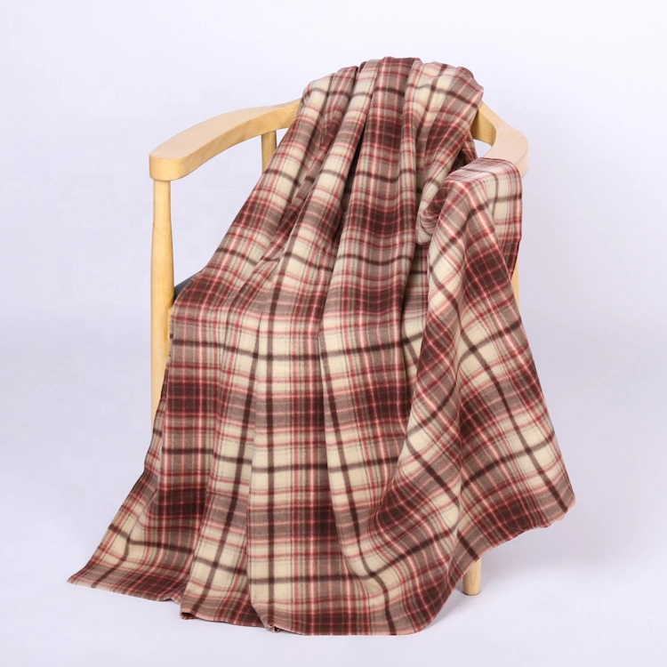 Custom Size Luxury Printed Two Sides Plaid Plain Polyester Fleece Throw Blanket