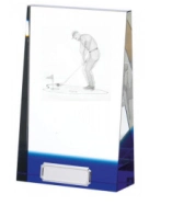 3D Crstal laser verre Golf médaille avec base bleue