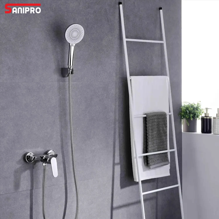Sanipro Luxury Bathroom Round Nozzle Handshower Brass Single Handle Rainfall Hot and Cold Water Mixer Shower Set