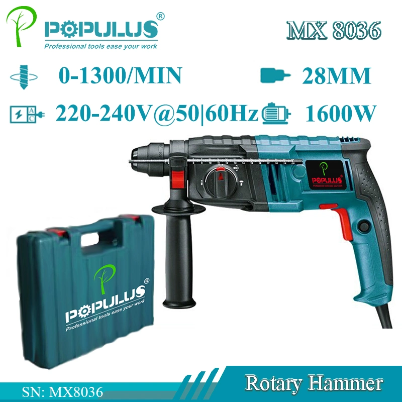 Populus New Arrival Промышленное качество Вращающийся молот Power Tools 1600 Вт/28 мм Электромолот для российского рынка