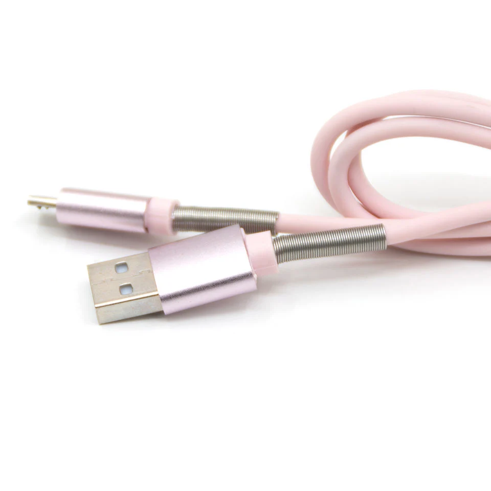 TPE Material Spring USB Fast Charging Data Cable with Metal Protection 1m for All Mobile Phones